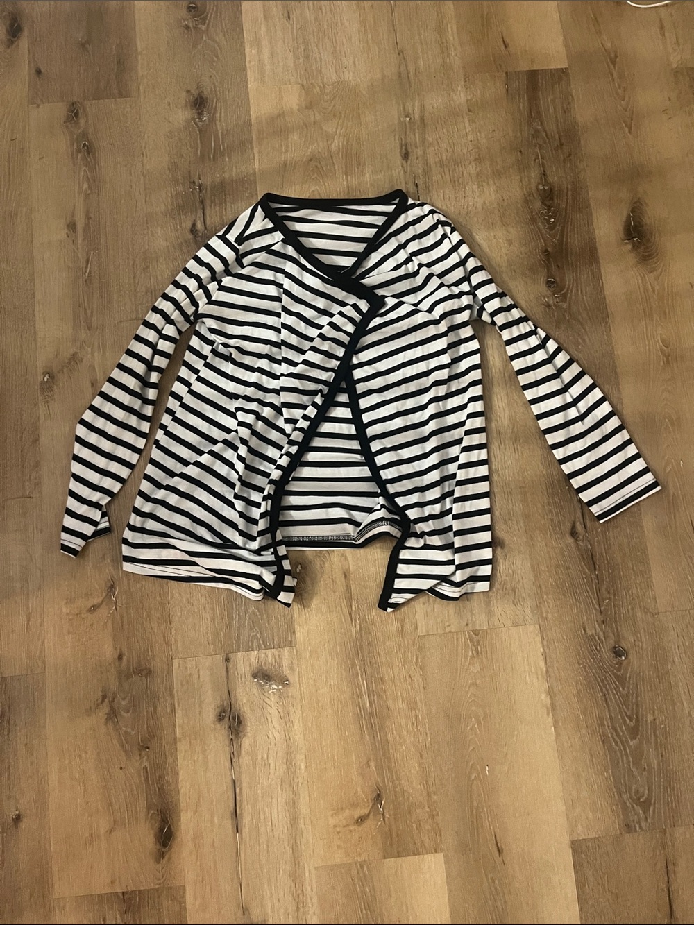 Black & White Striped Women's Wrap Sweater